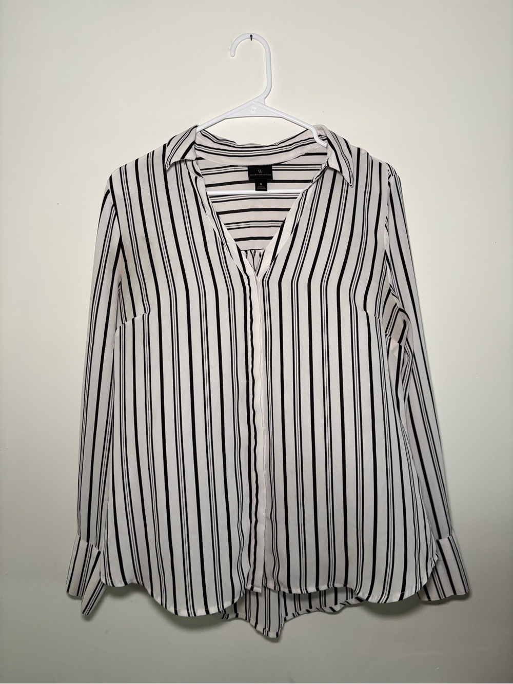 Worthington Black and White Vertical Stripe Blouse